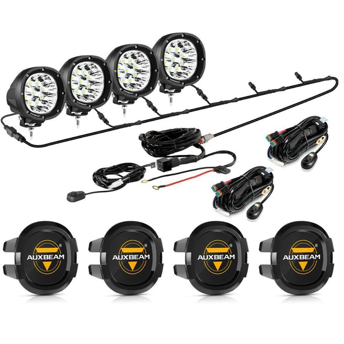 4Pcs Pod Lights+Additional 6-Pod Power Harness / Black Covers