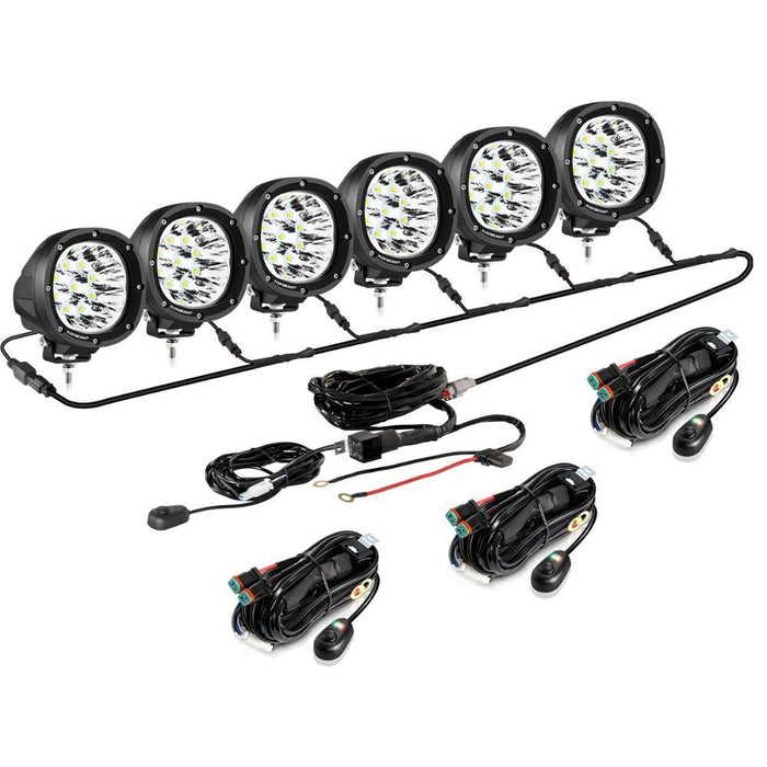 6Pcs Pod Lights+Additional 6-Pod Power Harness / Without Covers