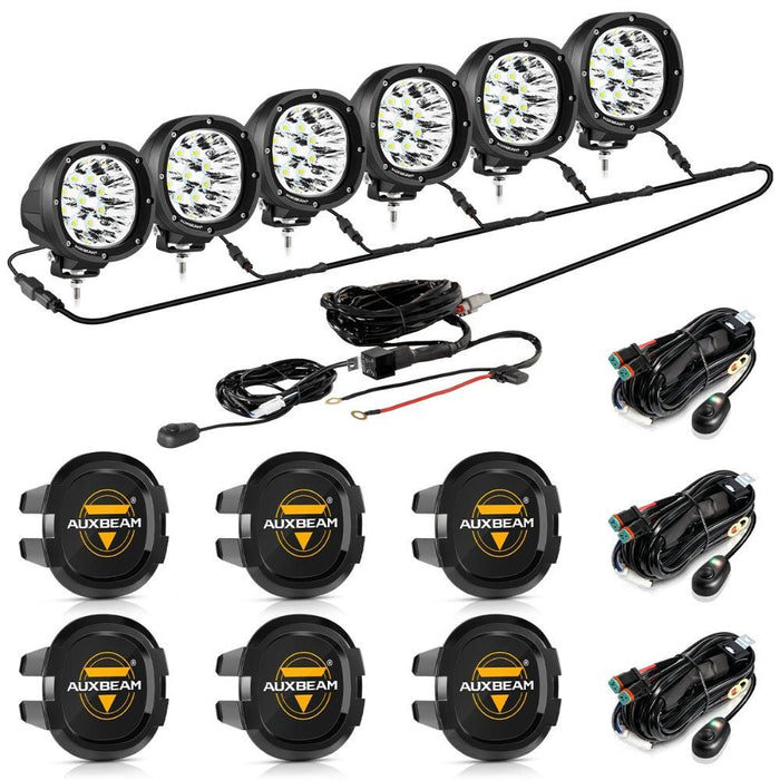 6Pcs Pod Lights+Additional 6-Pod Power Harness / Black Covers