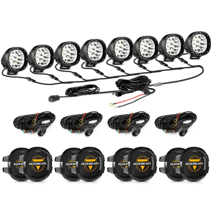 8Pcs Pod Lights+Additional 8-Pod Power Harness / Black Covers