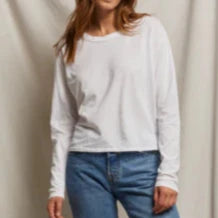 perfectwhitetee - cotton long sleeve boxy crew tee - white or black