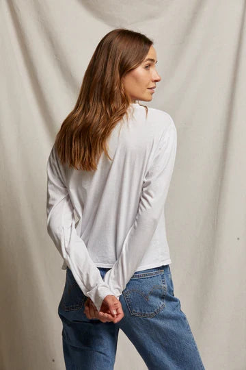 perfectwhitetee - cotton long sleeve boxy crew tee - white or black