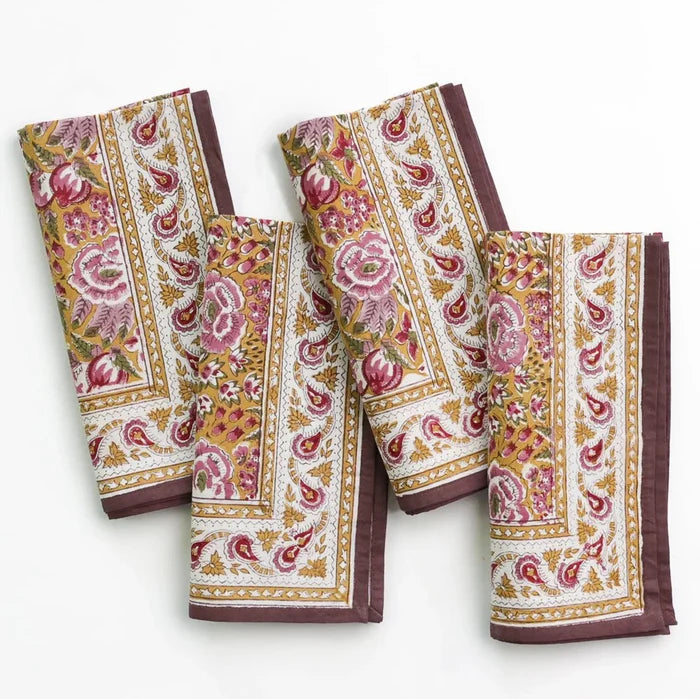 Pomegranate Garden Plum & Ochre Napkins Set Of 4