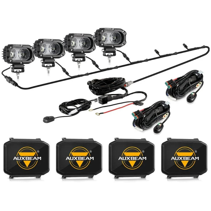 4Pcs Pod Lights+Additional 6-Pod Power Harness / Black Covers