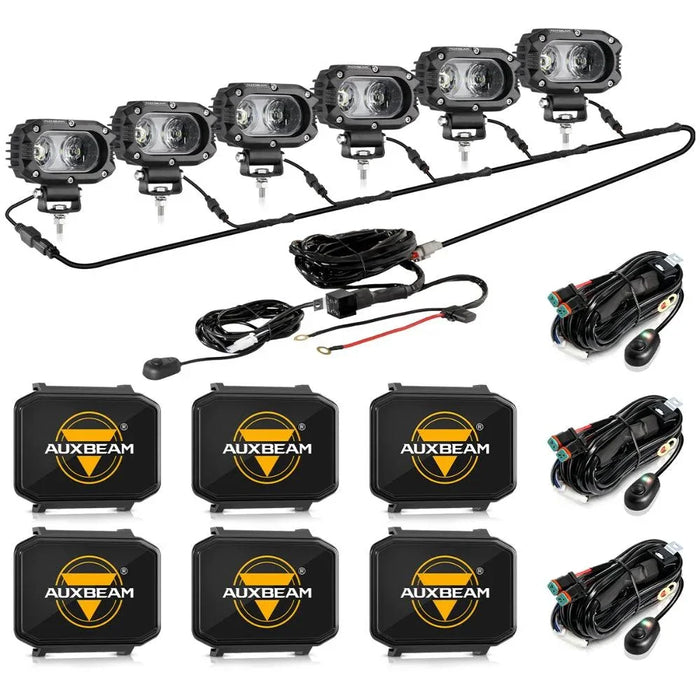 6Pcs Pod Lights+Additional 6-Pod Power Harness / Black Covers