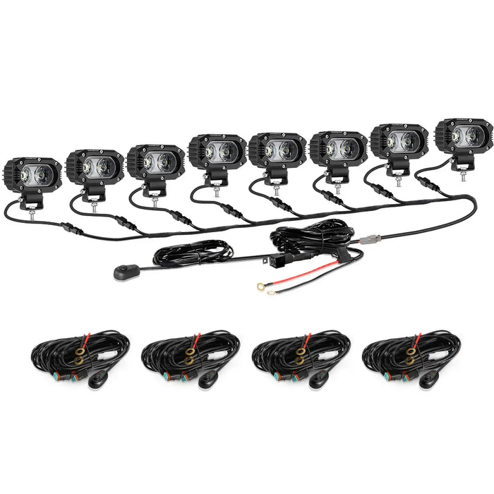 8Pcs Pod Lights+Additional 8-Pod Power Harness / Without Covers