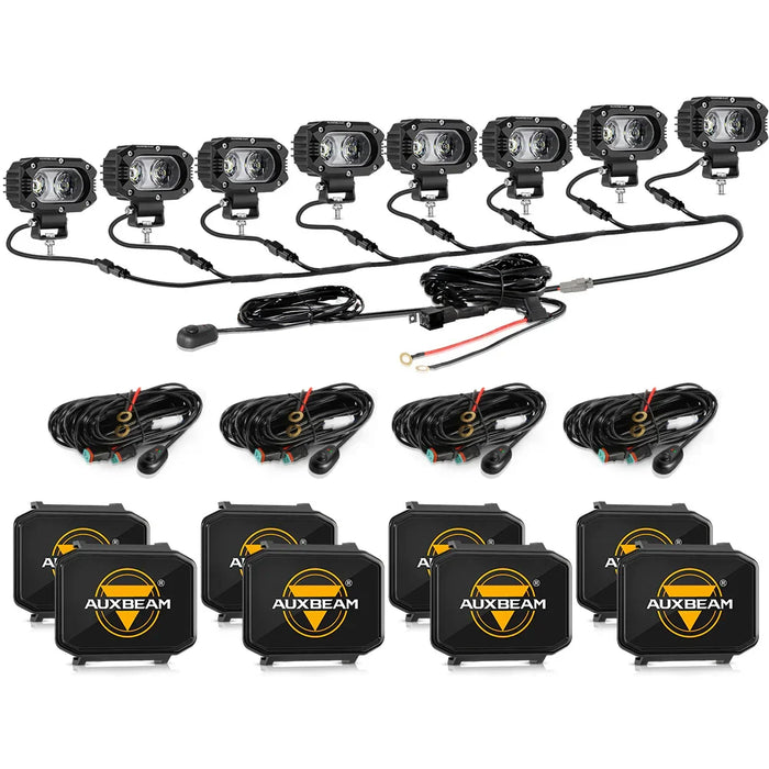 8Pcs Pod Lights+Additional 8-Pod Power Harness / Black Covers