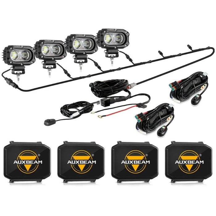 4Pcs Pod Lights+Additional 6-Pod Power Harness / Black Covers