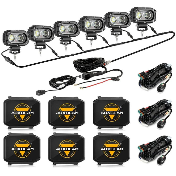 6Pcs Pod Lights+Additional 6-Pod Power Harness / Black Covers