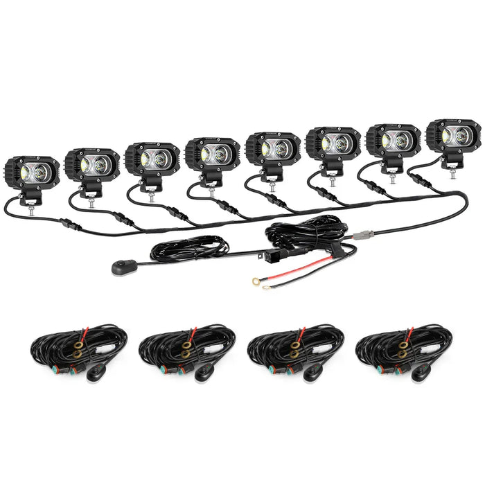 8Pcs Pod Lights+Additional 8-Pod Power Harness / Without Covers