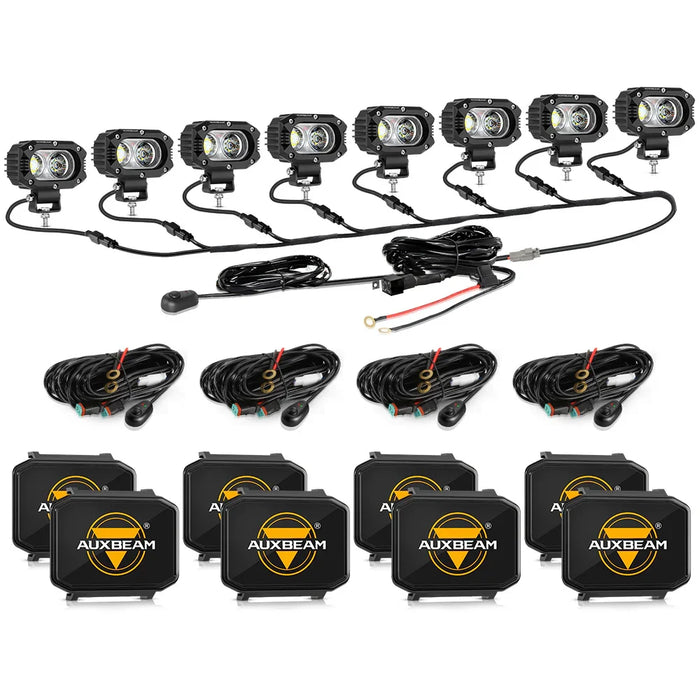 8Pcs Pod Lights+Additional 8-Pod Power Harness / Black Covers