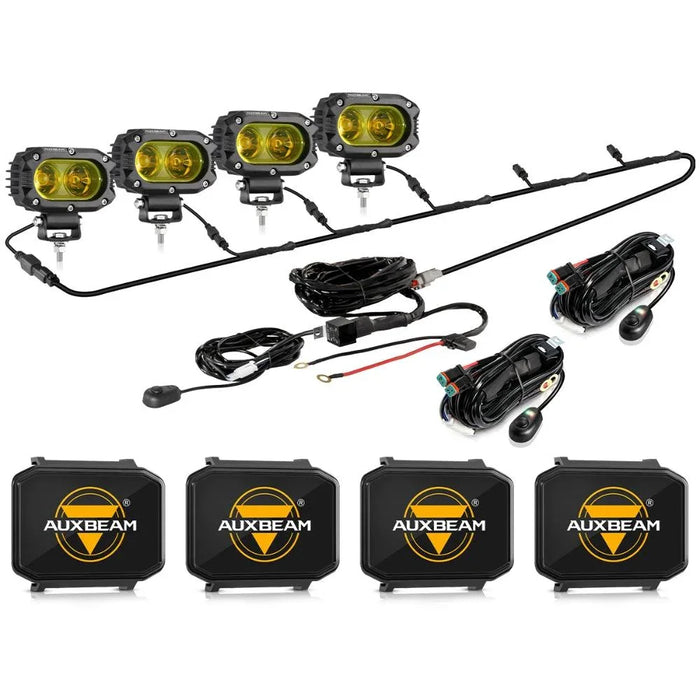 4Pcs Pod Lights+Additional 6-Pod Power Harness / Black Covers