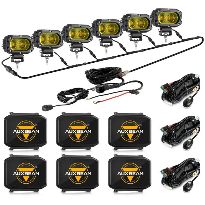 6Pcs Pod Lights+Additional 6-Pod Power Harness / Black Covers