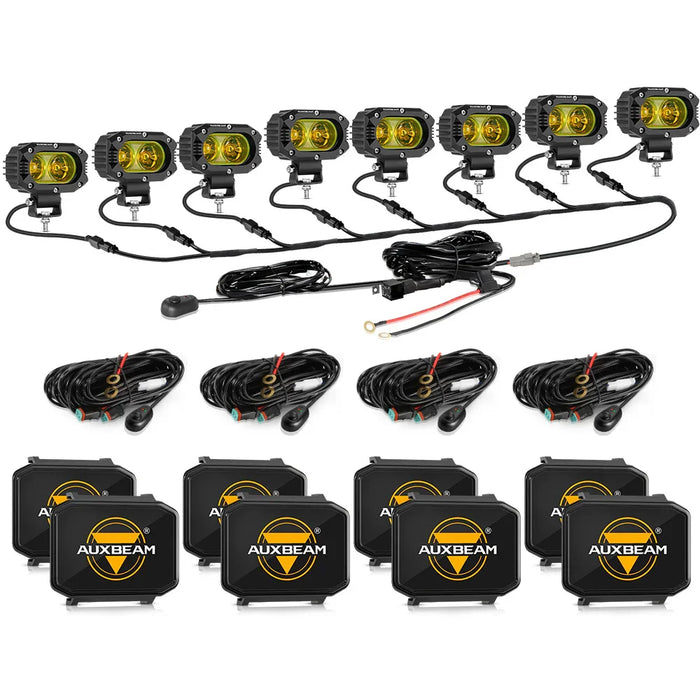 8Pcs Pod Lights+Additional 8-Pod Power Harness / Black Covers