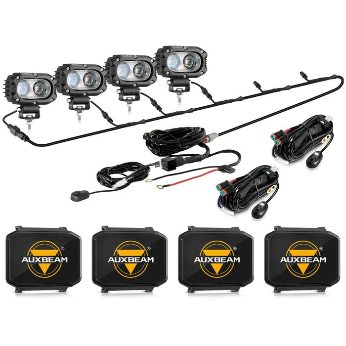 4Pcs Pod Lights+Additional 6-Pod Power Harness / Black Covers