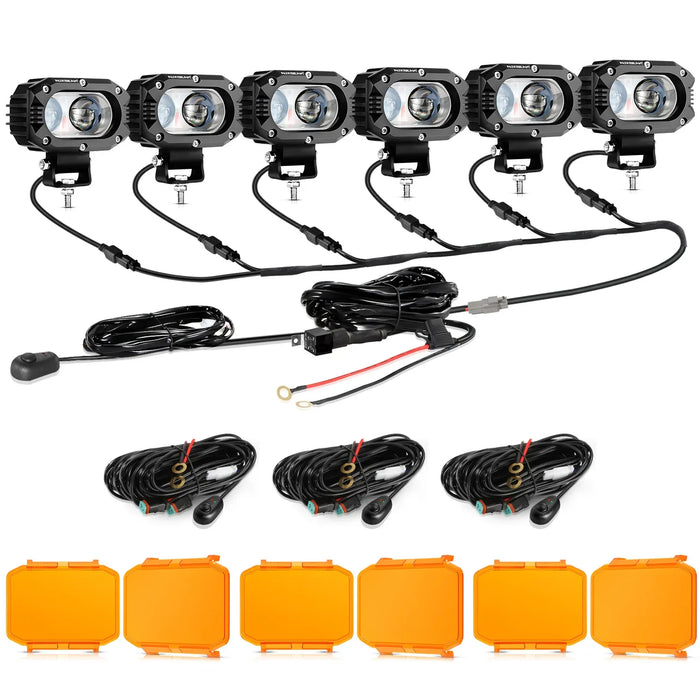 6Pcs Pod Lights+Additional 6-Pod Power Harness / Without Covers