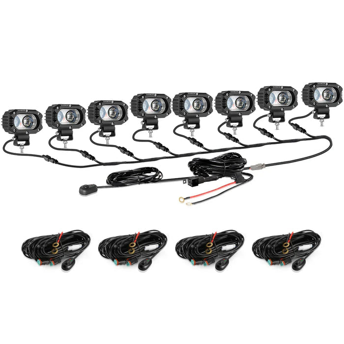 8Pcs Pod Lights+Additional 8-Pod Power Harness / Without Covers