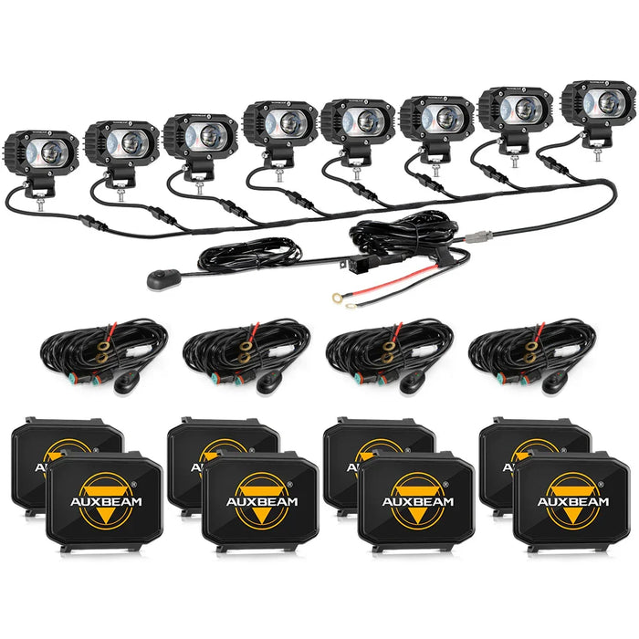 8Pcs Pod Lights+Additional 8-Pod Power Harness / Black Covers