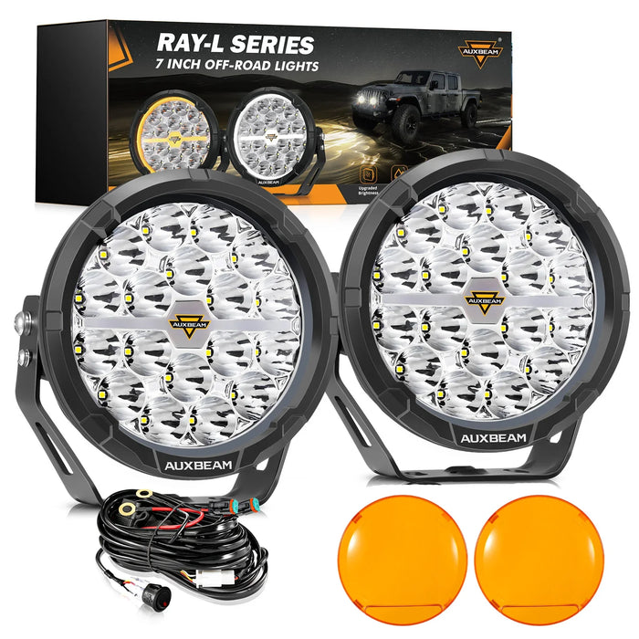 🔥7 Inch Driving Lights+Dark Amber Covers