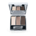 The Nikol Beauty Rewrite The Rules 3-Well Eyeshadow Palette features beige, taupe, and dark brown silky pans enriched with shea butter for smooth application. Housed in a silver compact with a hinged lid, it includes a dual-ended applicator.