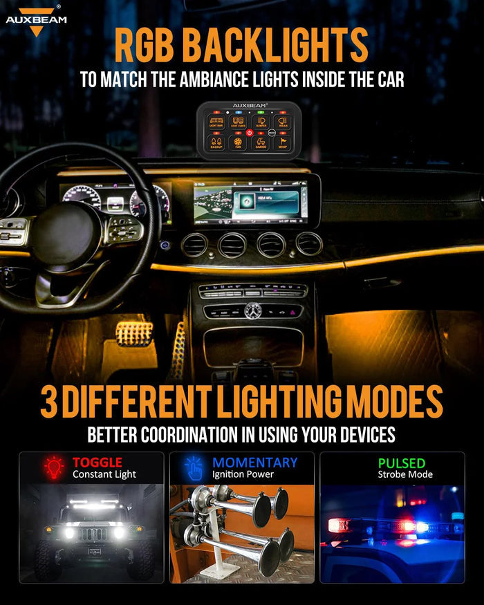 RGB Series 4/6/8/12 Gang LED Switch Panel,Off Road Light Controller