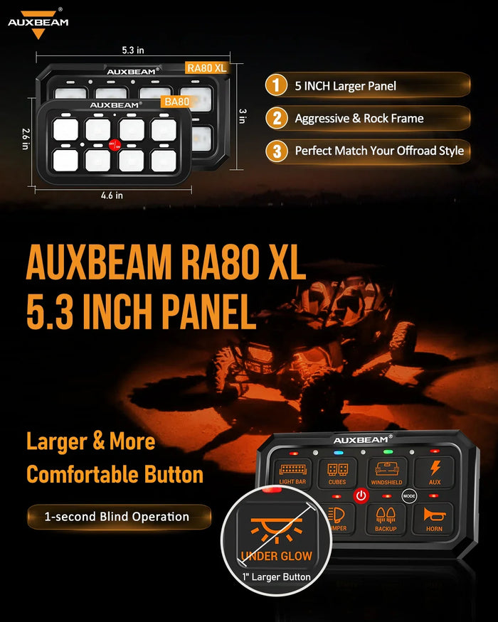 RGB Series 8 Gang (RA80 XL) Switch Panel, Larger Size, Toggle/ Momentary/ Pulsed Mode Supported