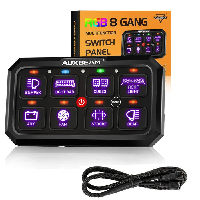 RGB Series 8 Gang (RB80 XL) Switch Panel without APP, Toggle/ Momentary/ Pulsed Mode Supported (Two-Sided Outlet)