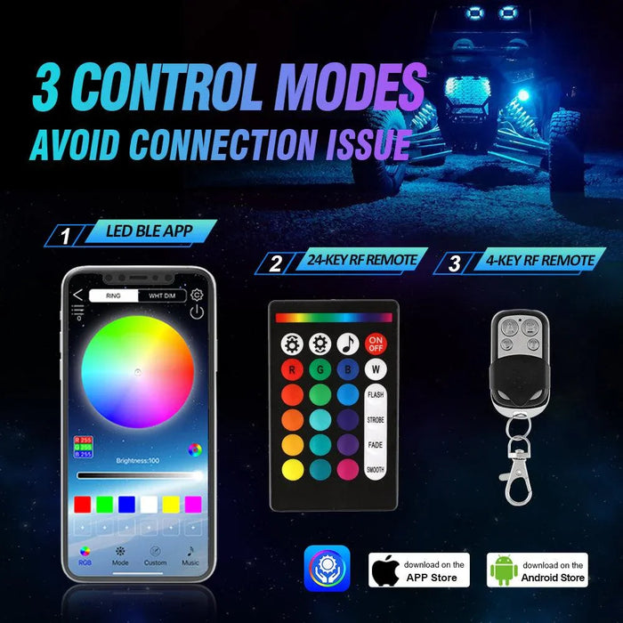 RGBW LED Rock Lights Kit with Bluetooth APP & Wireless Remote Control, Multicolor Neon Underglow Lights with Brake Light function