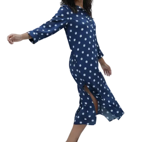 Sara Dress - Navy Dotsie