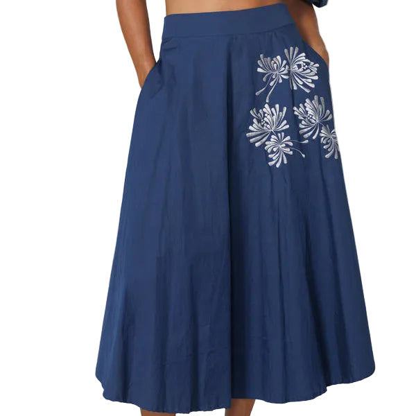 Sara Embroidered Poplin Skirt - Byzantine