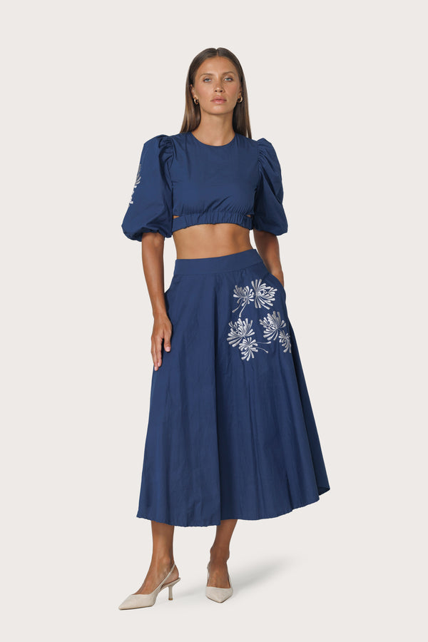 Sara Embroidered Poplin Skirt - Byzantine