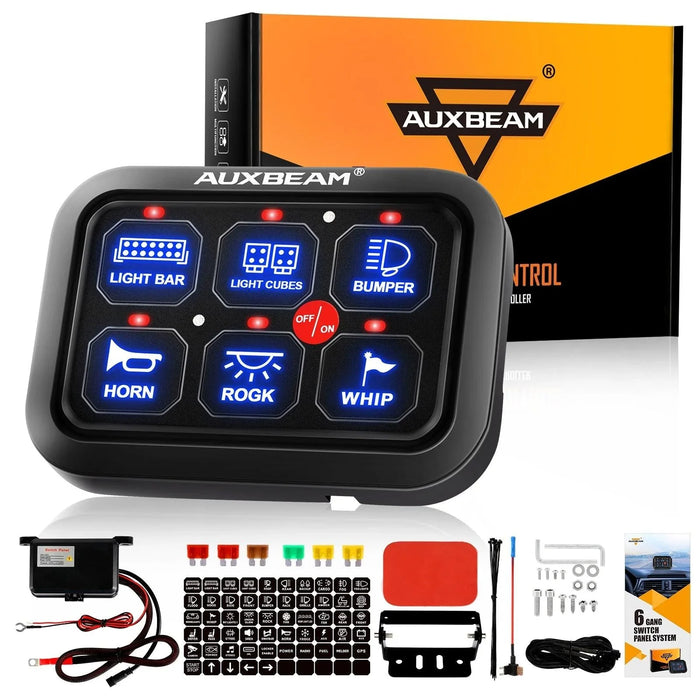 6 Gang / 1-Sided Outlet / Blue Switch Panel Set