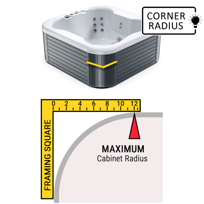 Cover Lifter corner radius measurement, 12" maximum.