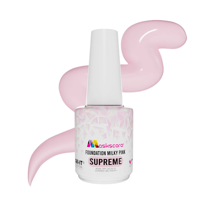 <img scr = “Maskscara Supreme Nail Foundation - Milky Pink.jpg” alt = “Milky Pink Supreme Foundation Gel by the brand Maskscara”>