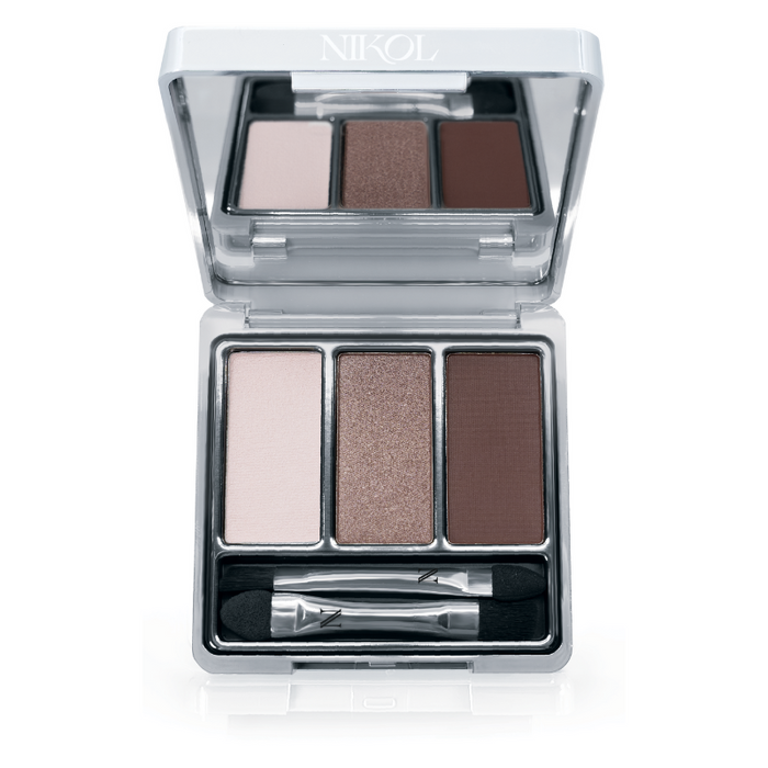 The Sweet Carol 3-Well Eye Shadow Palette by Nikol Beauty offers three stunning shades—light pink, shimmery bronze, and deep brown. It comes with a dual-ended applicator and transparent cover for easy shade selection.