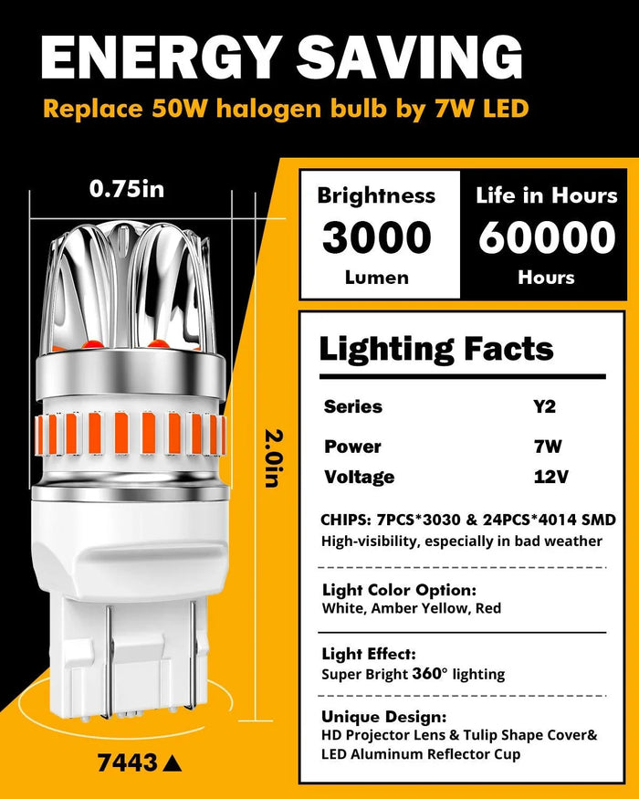 T20 7443 7440 LED Brake/Tail Light Bulbs 14W 6000LM CAN-Bus Error Free Red Y2 Series | 2 Bulbs