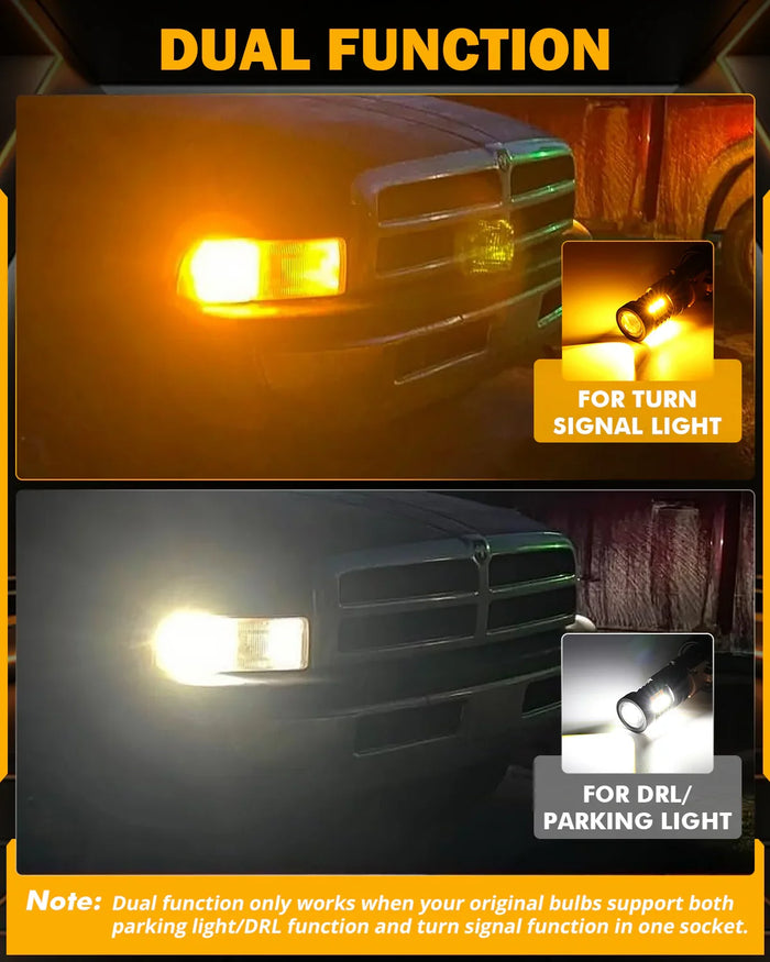 T20 7443 7440 LED Front Turn Signal & DRL Light Bulbs 400% High Brightness Dual Color Switchback White & Amber B1B Series | 2 Bulbs