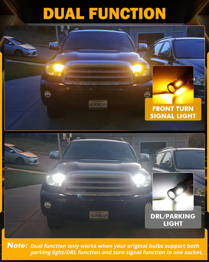 T20 7443 7440 LED Front Turn Signal & DRL Light Bulbs 400% High Brightness Dual Color Switchback White & Amber B1B Series | 2 Bulbs