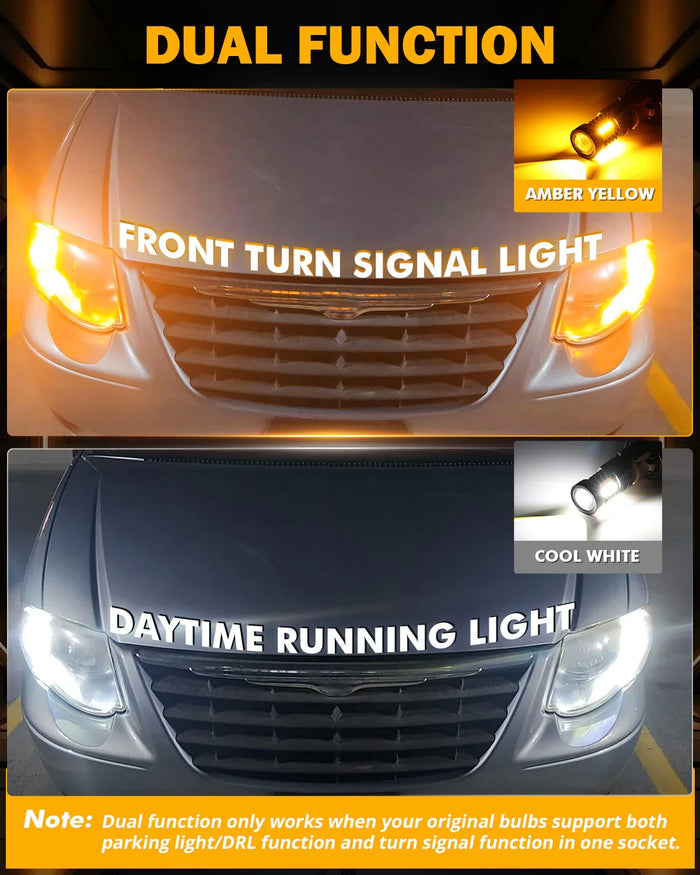 T20 7443 7440 LED Front Turn Signal & DRL Light Bulbs 400% High Brightness Dual Color Switchback White & Amber B1B Series | 2 Bulbs