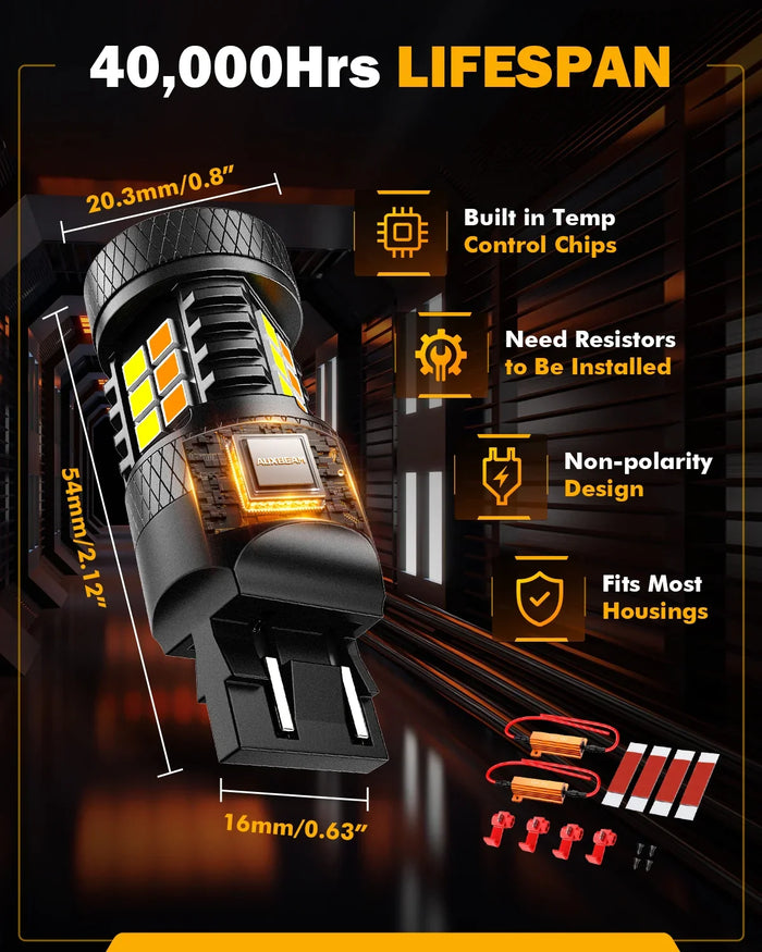 T20 7443 7440 LED Front Turn Signal & DRL Light Bulbs 400% High Brightness Dual Color Switchback White & Amber B1B Series | 2 Bulbs