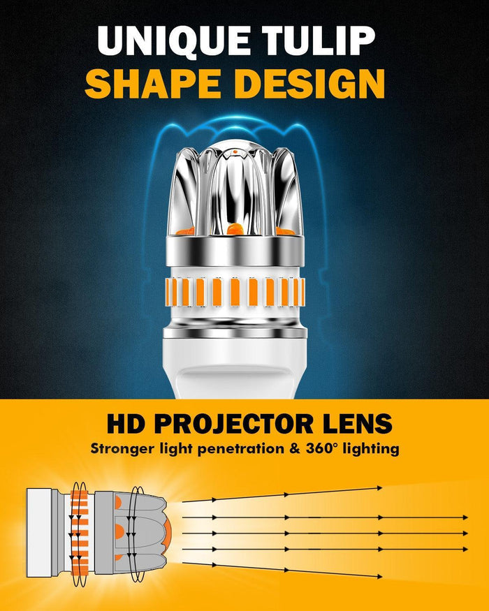 T20 7443 7440 LED Turn Signal Light Rear/Front, Side Maker Light Bulbs 14W 6000LM CAN-Bus Error 3000K Amber Y2 Series | 2 Bulbs