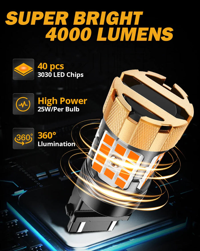 🆕T25 3157 3156 LED Turn Signal Light Rear/Front, Side Marker Light Bulbs 50W 4000LM CAN-Bus Error Free 3000K Amber B21-PRO Series |2 Bulbs