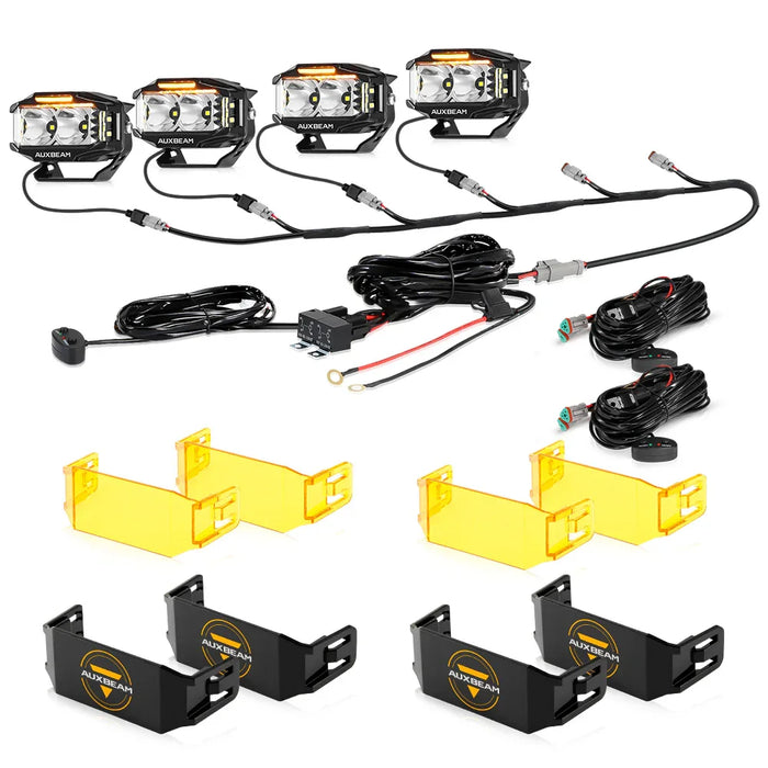 4Pcs Pod Lights+Additional 6-Pod Power Harness / With Black Covers + Amber Covers