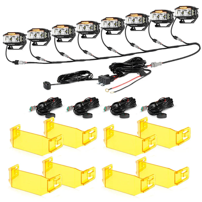 8Pcs Pod Lights+Additional 8-Pod Power Harness / With Amber Covers