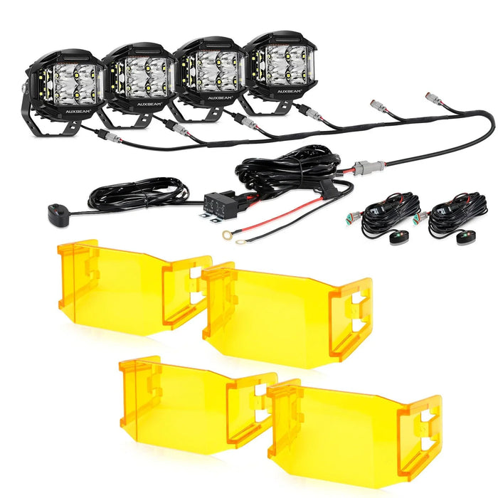 4Pcs Pod Lights+Additional 6-Pod Power Harness / With Amber Covers