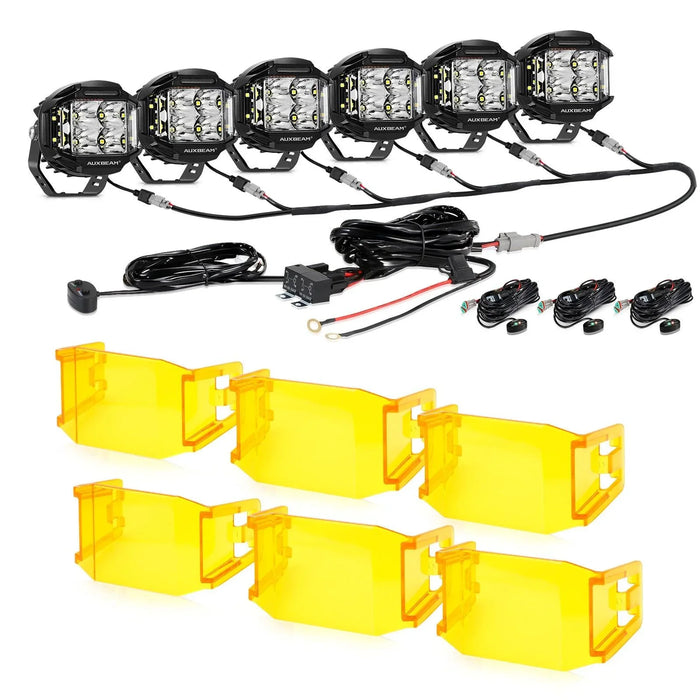 6Pcs Pod Lights+Additional 6-Pod Power Harness / With Amber Covers
