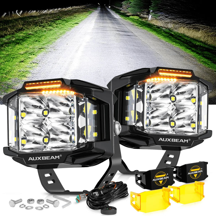 V-MAX Series | 4 Inch 92W 8960LM Spot Beam Side Shooter LED Square Pod Lights with Amber DRL
