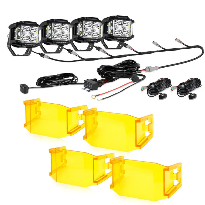 4Pcs Pod Lights+Additional 6-Pod Power Harness / With Amber Covers