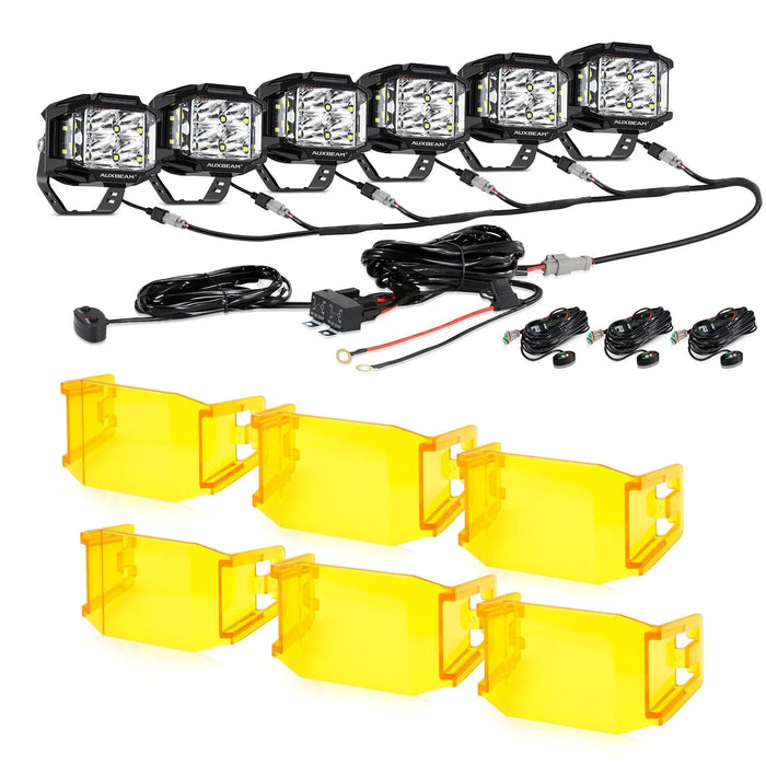 6Pcs Pod Lights+Additional 6-Pod Power Harness / With Amber Covers