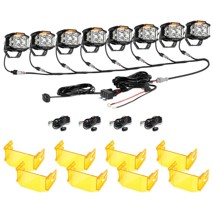 8Pcs Pod Lights+Additional 8-Pod Power Harness / With Amber Covers